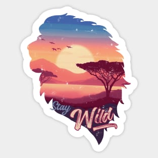 Stay Wild lion Savannah Sunset Night Sticker